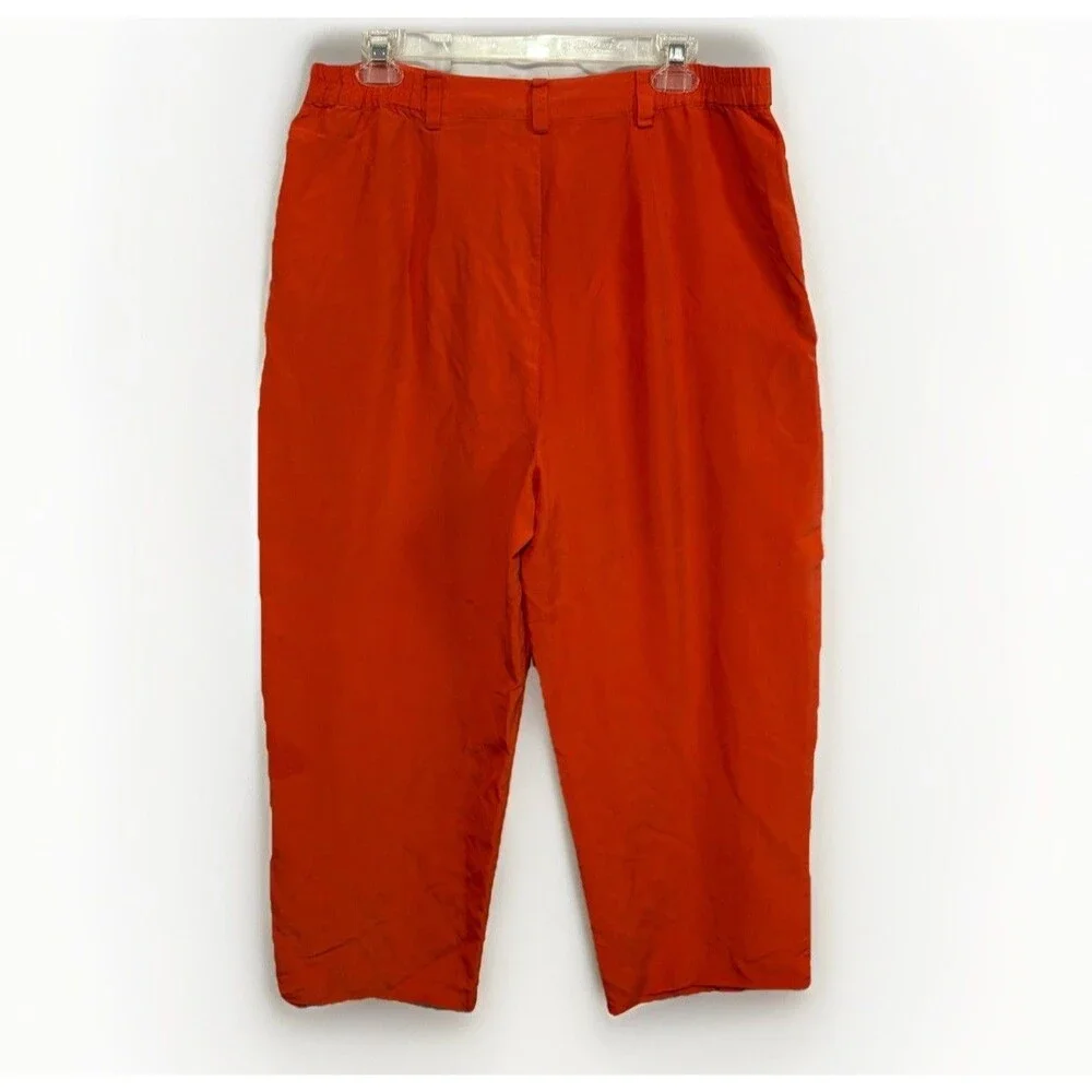 Vintage 100% Silk Orange High Waisted Pleated Trouser Pants‎ Classic Colorful